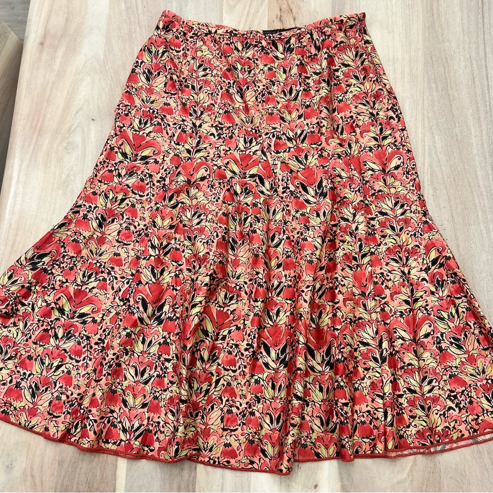 Peruvian Connection Pima Cotton Floral Mermaid A Line Midi Skirt Size 14P